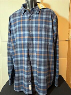 Royal Robbins Men's Blue and Brown Plaid Button-Down Shirt